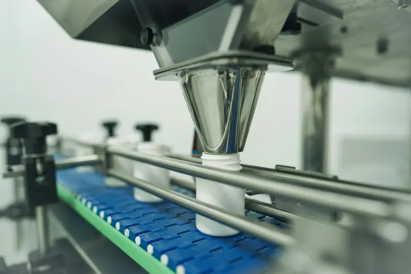 Automated filling line for liquid products (illustrative photo)